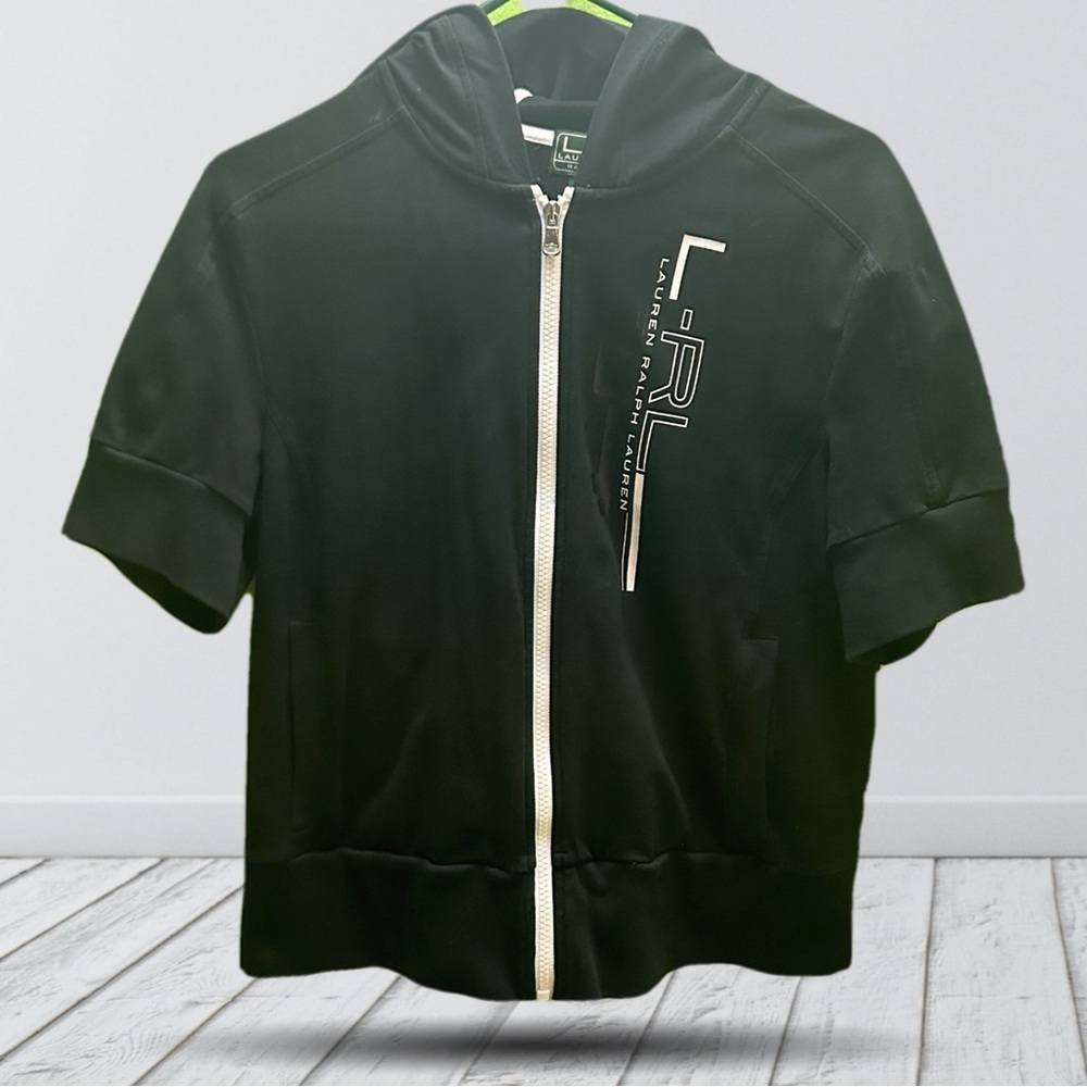 Lauren Ralph Lauren Black Short Sleeve Zip-Up Hoodie L